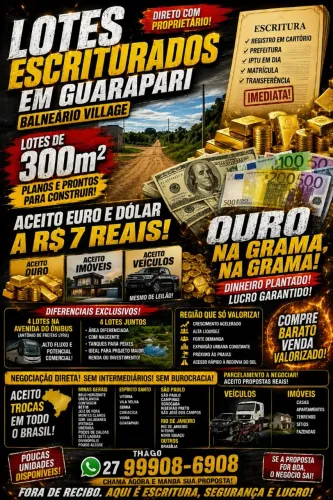 Lote perto Setiba, parcelo <br><br>LOTES ESCRITURADOS E REGISTRADOS - DIRETO COM O PROPRIETÁRIO