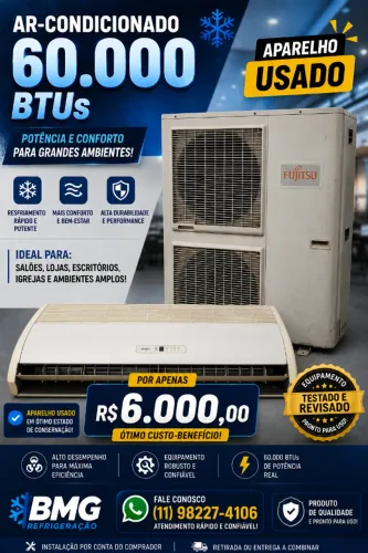 Ar-Condicionado Split Fujitsu 60.000 BTUs Usado - Funcionando em bom estado