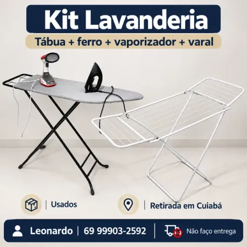 Kit Lavanderia - Tábua, Ferro, Vaporizador e Varal