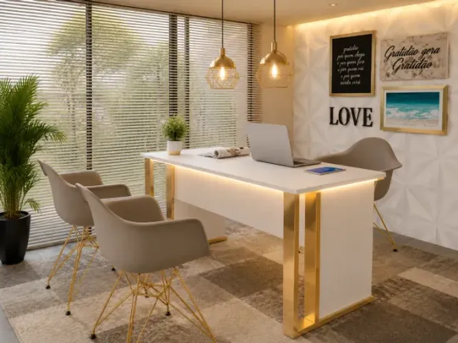 Mesa de Escritório Gold White. Alto Padrão. L105CM X P55cm x A74CM. 1 Gaveta