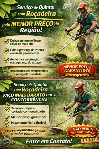 Faço limpeza de quintal, lotes, chácara.