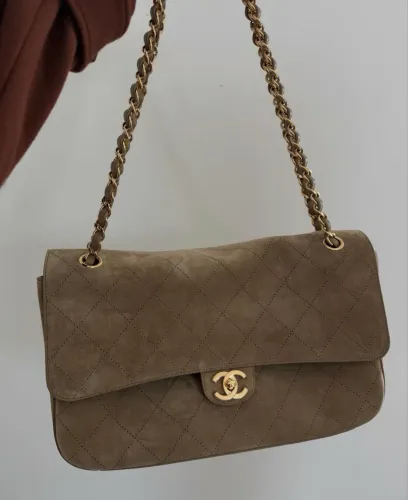 bolsa nova de couro camurça legítimo suede calfskin maxi flap dark beige Chanel