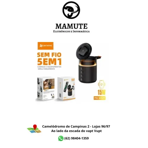 Carregador Sem Fio 5 em 1 15W Celular Fone Smartwatch Multifuncional PEI-WS29 Peining