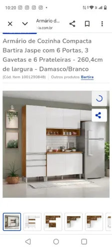 Armário de cozinha compacta bartira jaspe com 6 portas, 3 gavetas,6 prateleiras branco