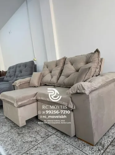 Sofá Retrátil e Reclinável 2m pillow 16cm - tecido veludo - Otimo Preco