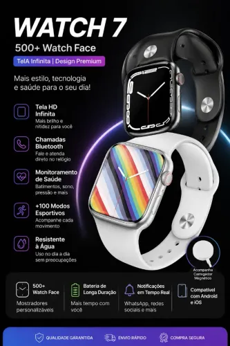 Smartwatch Watch 7 DT7 Series 7 45mm Bluetooth Esportivo Preto