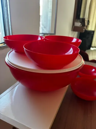 Kit Jogo De Tigelas Tupperware Linha Floresta Vermelha - 8 Peças