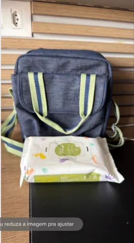 Lancheira / bolsa térmica natura mamãe e bebê azul + lenço umedecido