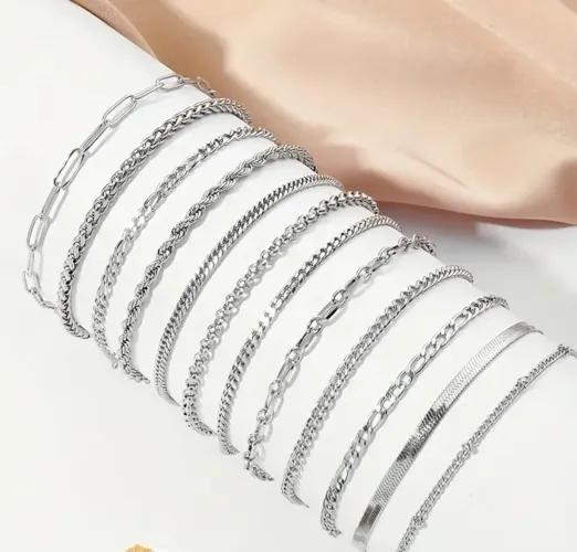 Pulseira feminina prateada em aço inoxidável