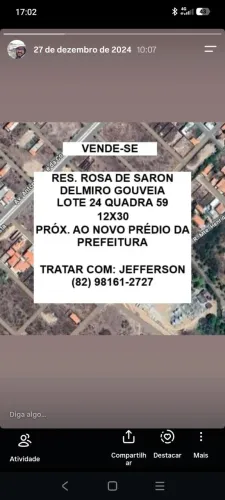 Terreno no loteamento Rosa de Saron em Delmiro Gouveia-AL, medindo 12x30 (360m2).