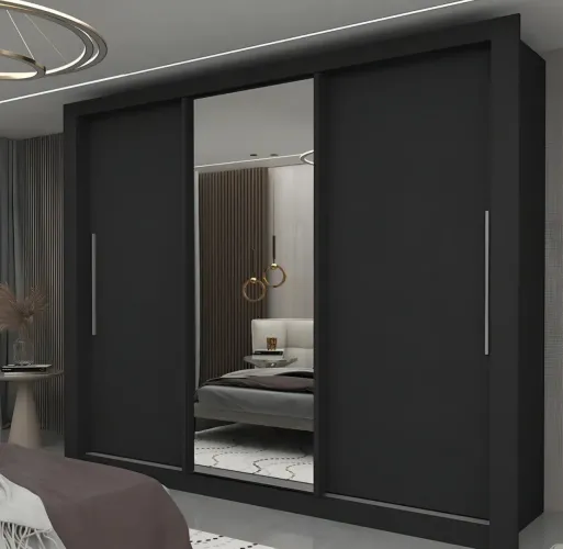 Guarda-roupa Casal 3 Portas Preto com Espelho Milão Yescasa MDF