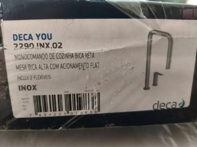 2290.INX.02 Monocomando de Cozinha Deca Bica Reta  Mesa Bica Alta com acionamento Flat