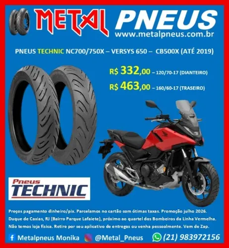 Pneu Moto Technic NC700/750X VERSYS 650 CB500X (ATÉ 2019) - Novos Com garantia