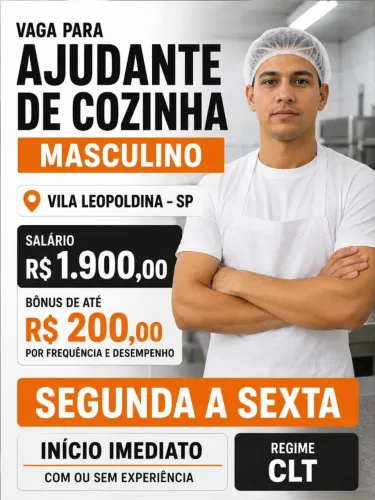 Ajudante de Cozinha (Masculino) | CLT | Seg. a Sex.