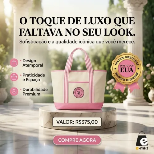 Bolsa Tote Victorias Secret Rosa&Cru