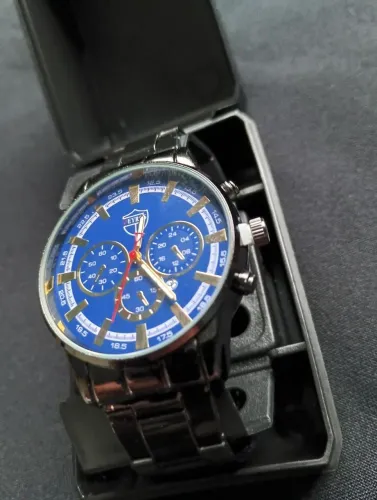 Relógio Masculino Esportivo Aço Inox Fundo Azul Resistente Estiloso 
