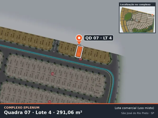 Lote comercial 291,06 m² no Eparque Mirage  Complexo Eplenum, Zona Sul