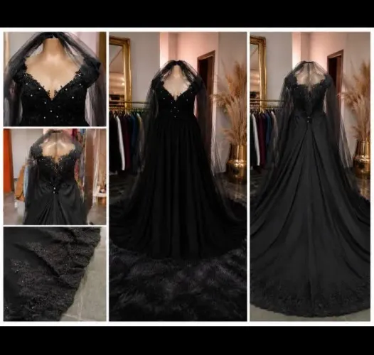 Vestido de noiva Preto 1 vez estilista Fred Noivas Poços de Caldas