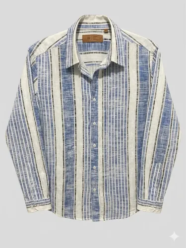 Camisa Masculina Manga Longa Listrada Azul E Branca Tam P