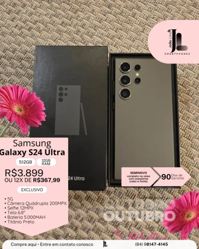 GALAXY S24 ULTRA, 5G, 512GB, 12GB RAM, TITÂNIO PRETO, SEMINOVO, EXCLUSIVO!