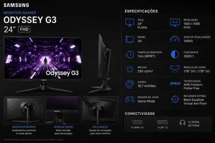 MONITOR GAMER SAMSUNG ODYSSEY G3 24? 144Hz