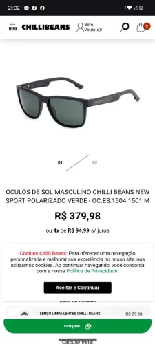Óculos chilli beans de sol novo na caixa sem avarias 