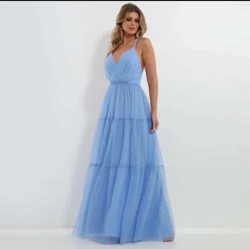 Vestido de festa 3 Marias em tule Serenity azul