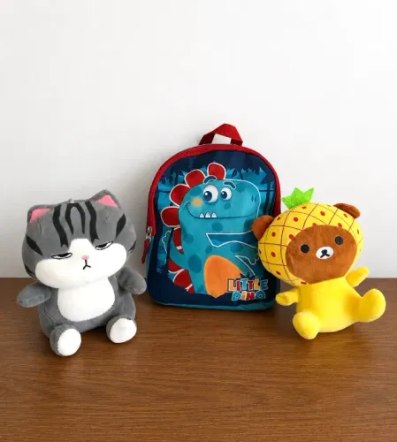 Kit Infantil Mochila Little Dino + 2 Pelúcias
