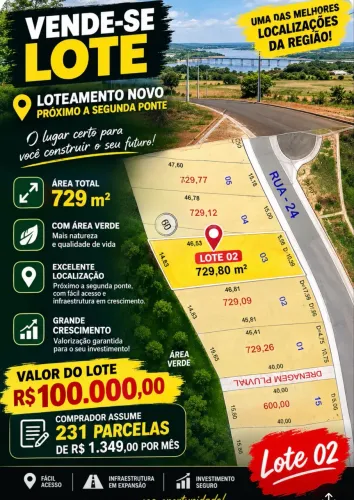 Vendo lote em loteamento novo próximo a segunda ponte
