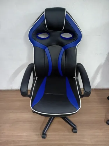 Cadeira Gamer em Couro PU Preta e Azul 