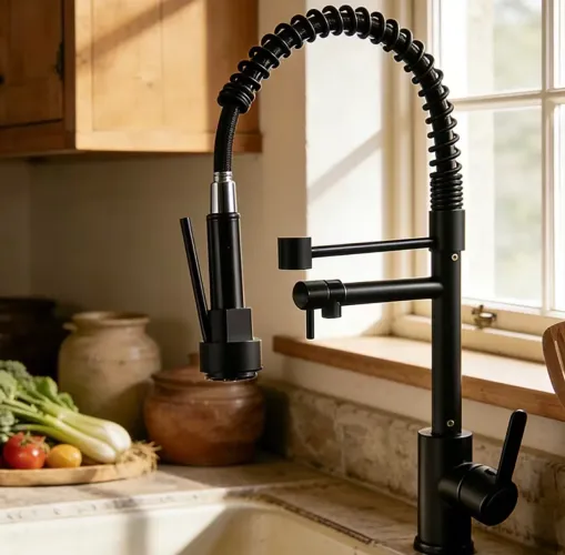 Torneira De Cozinha Gourmet Alça Única Com Extensor De Spray Tubo De Água Flexível