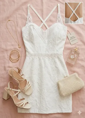 Vestido Branco de Alças Cruzada com Renda