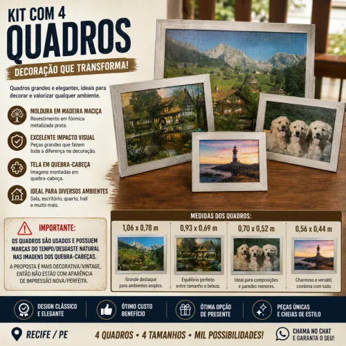 Kit 4 quadros decorativos