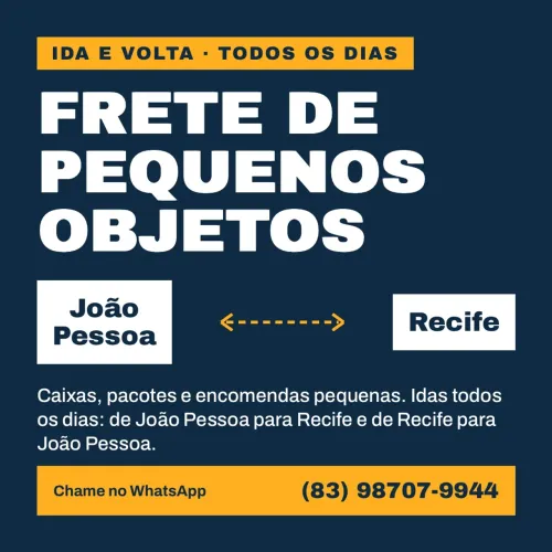 Frete João Pessoa ? Recife | Idas TODOS OS DIAS | Pequenos objetos