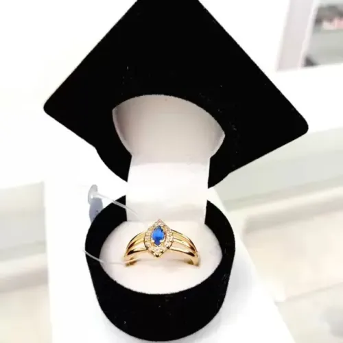 Anel de formatura feminino universal com pedra de zircônia folheado a ouro 18k