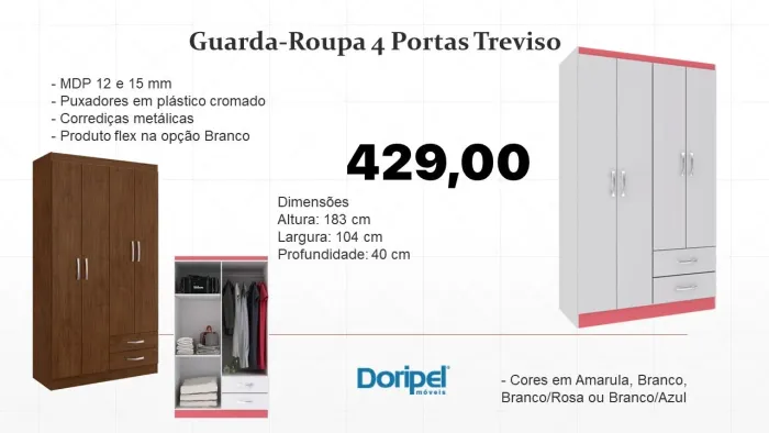Guarda-Roupa 4 Portas Treviso - ENTREGA HOJE !!!