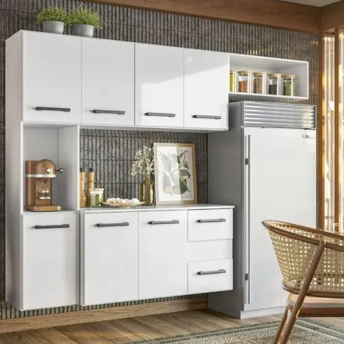 Cozinha Compacta Suspensa 7 pts 2 gavetas Branco Juliete - Montagem Grátis 