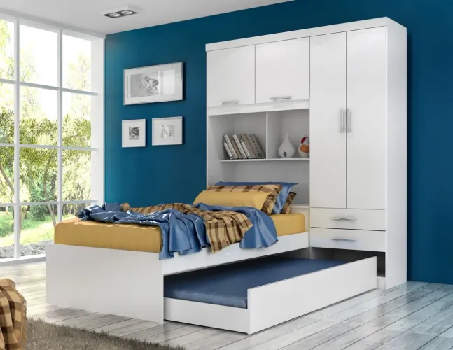 Guarda Roupa Solteiro com Bicama Helio t65