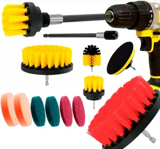 Kit 14 Escovas Limpeza Pesada com extensor para Azulejo Rejunte Pia Box Sofá Pneus Tapetes