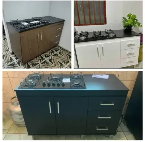 Conjunto Fogao Cooktop 5 Bocas + Balcão de Cozinha - 10 Meses de Garantia