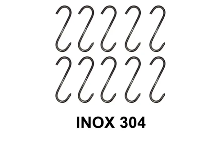 Gancho de Açougue Inox 304 em ?S? - Alta Resistência para Carnes - Kit com 10