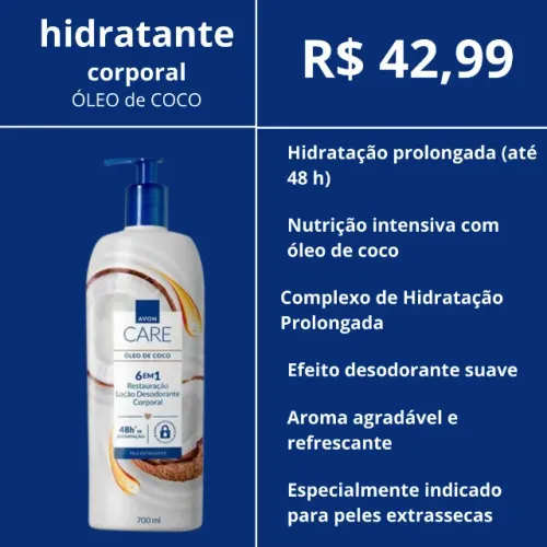 Loção Corporal Desodorante Óleo de Coco Avon Care - 700 ml