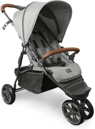 carrinho de bebê treviso 3, woven grey, com couro, abc design