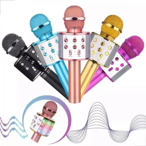 Microfone Sem Fio Bluetooth Karaokê Luz Led