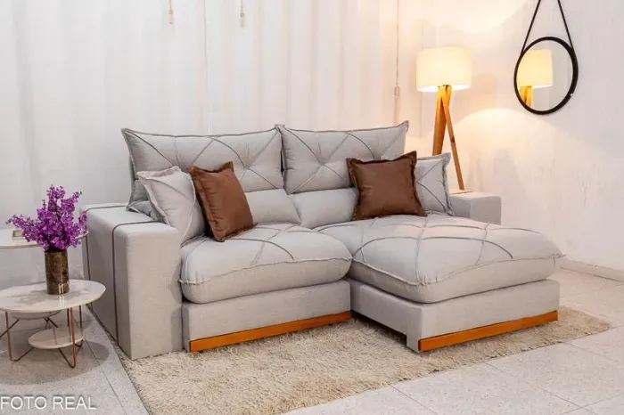 Sofá Retrátil Reclinável Gran Bello Linho Cinza Larg. 2.50m - D33 e Molas Ensacadas rf33