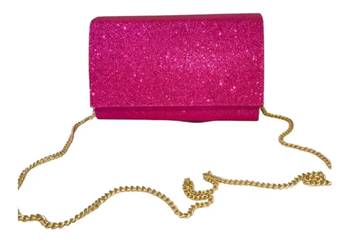 Bolsa de mão feminina glitter rosa
