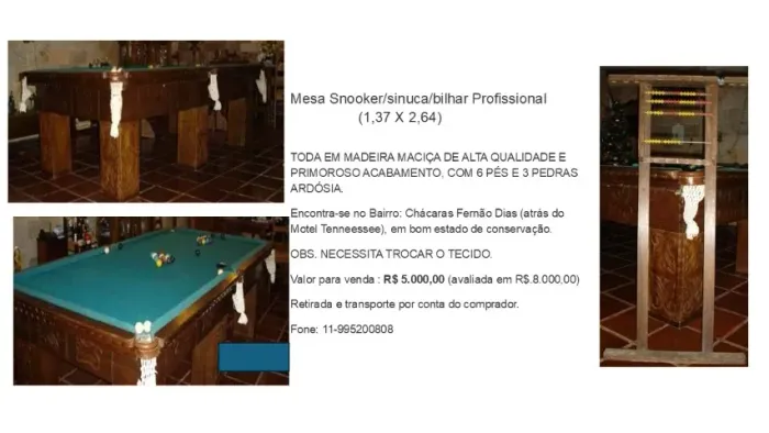 Mesa Snooker/sinuca/bilhar Profissional