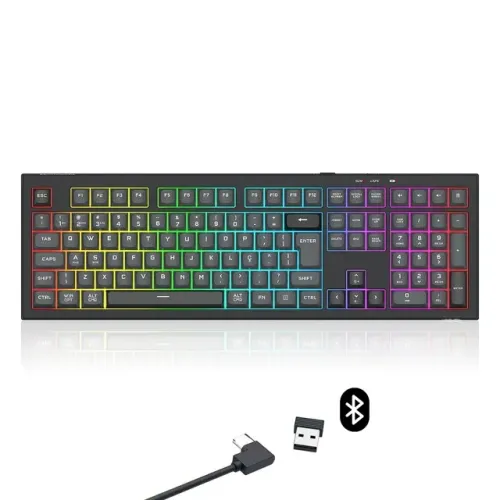 Teclado Semi Mecânico Redragon Crux Pro RGB Preto e Cinza Tri-Mode - WZetta