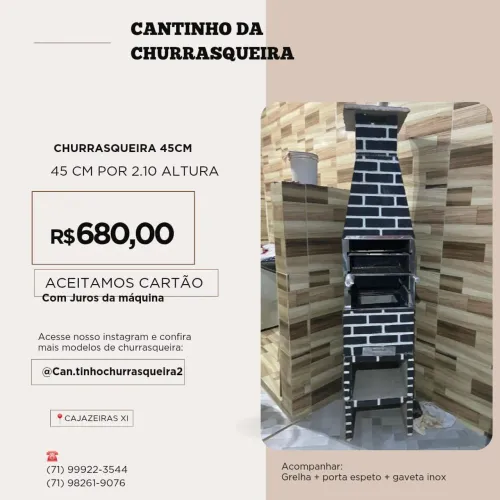 Churrasqueira tijolinho 45cm por 2.10 altura
