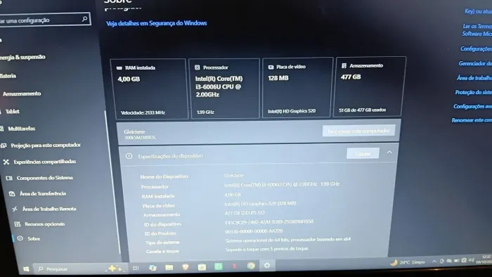 Notebook Samsung 4GB RAM. SSD novo